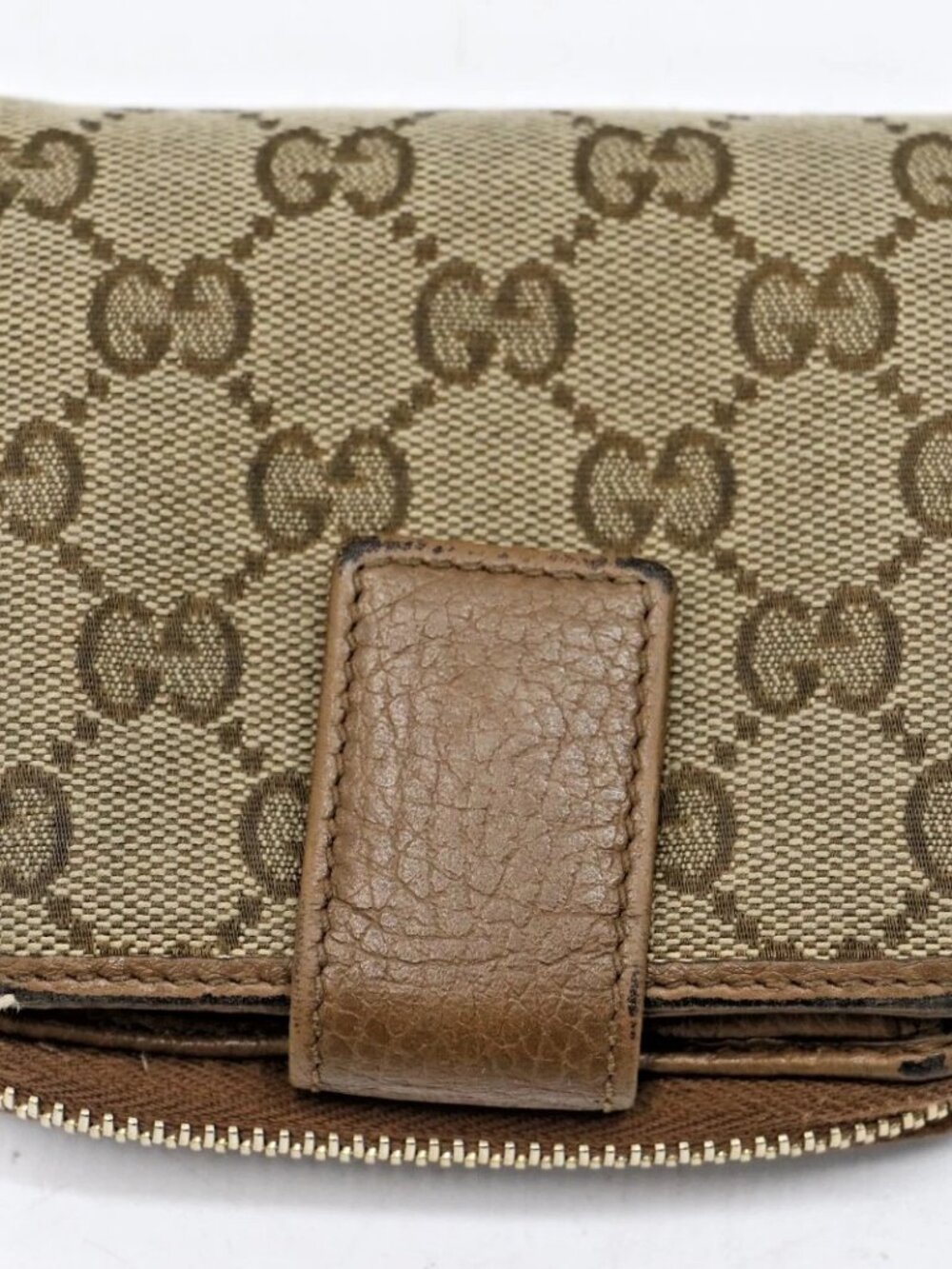 Gucci Beige/Brown GG Canvas and Leather Emblem Zip Mini Wallet